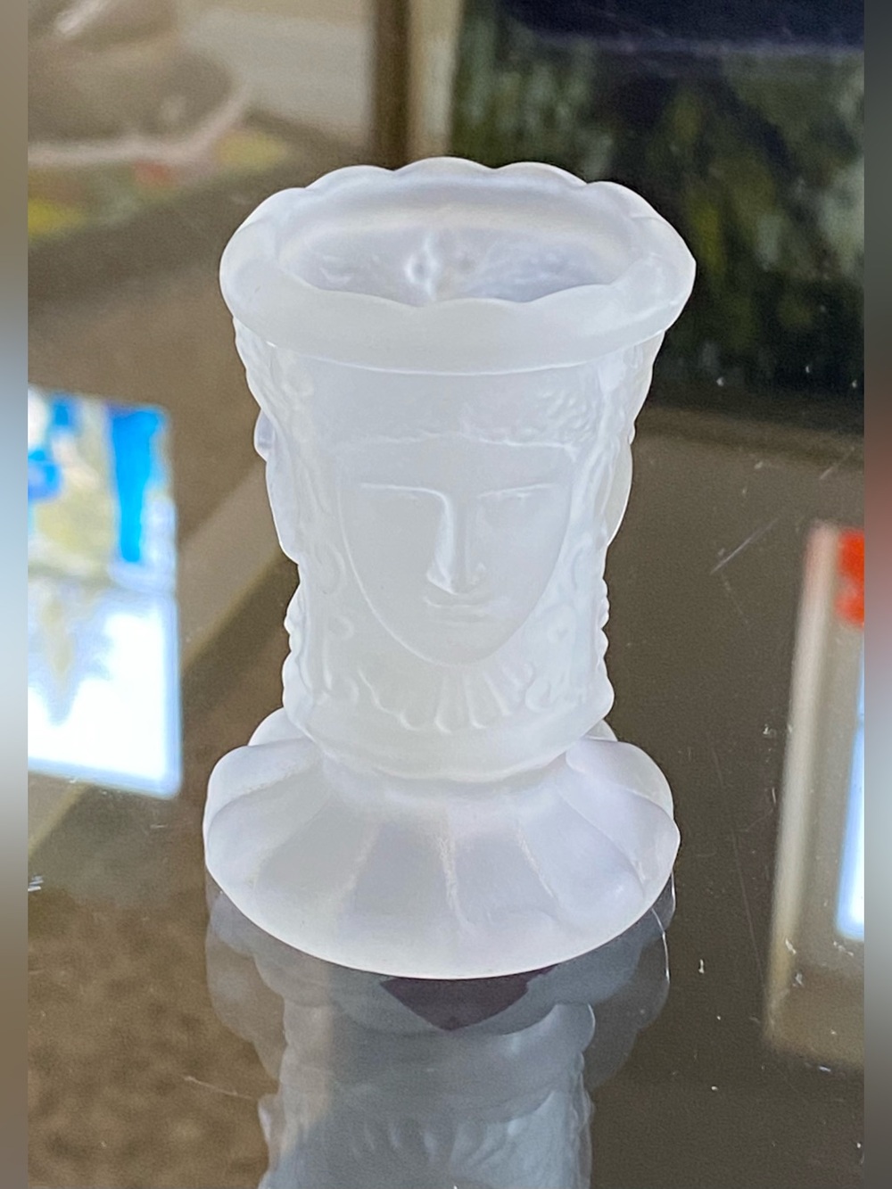 VTG Three Faces Sisters Frosted Clear Glass Toothpick Holder